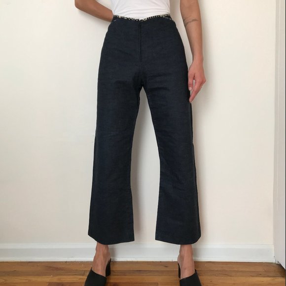 Denim - Vintage Dark Denim Zip Up Wide Leg Gaucho Pants 30